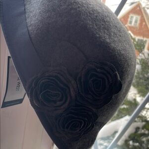 Nine West Charcoal Cloche Hat with Rosette Accents